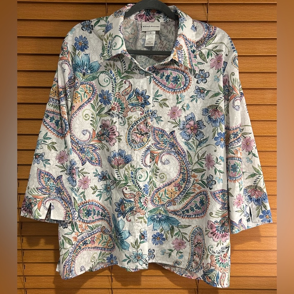 🔥 Alfred Dunner Multicolor Floral Paisley Button Down Shirt size XL - Picture 3 of 12